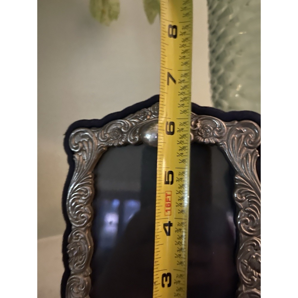 Vintage Silver Picture‎ Photo Frame Art Nouveau Ornate Blue Velvet Antique - Picture 6 of 9